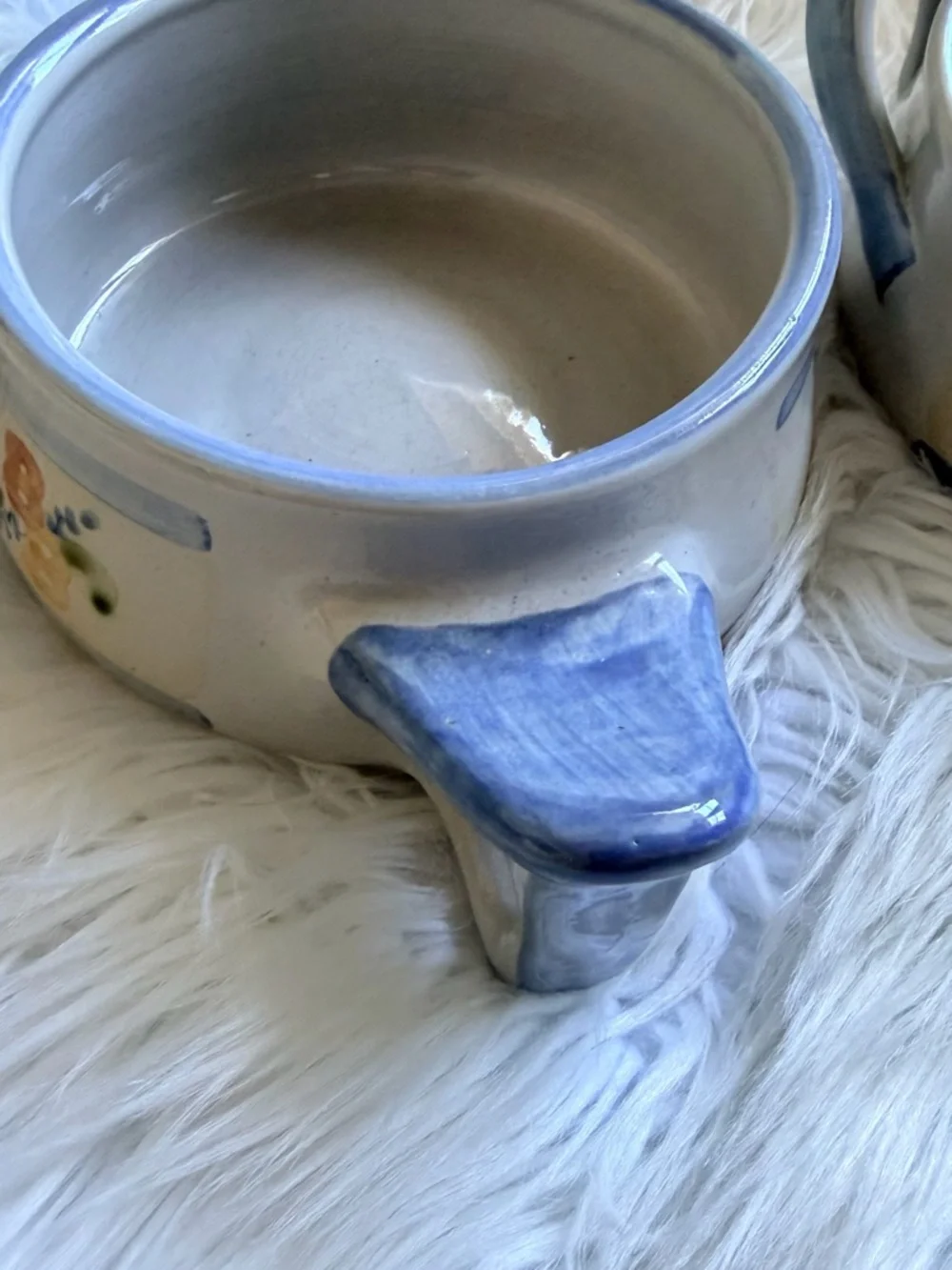 2 Vintage Mini Mount Ware Hot Cold Dip Bowl Set Stoneware Microwave Safe Blue